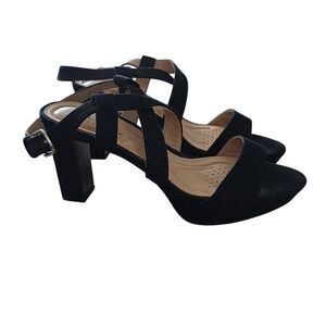 Abella Women's Size 7 Black Microsuede Ankle Wrap Heels